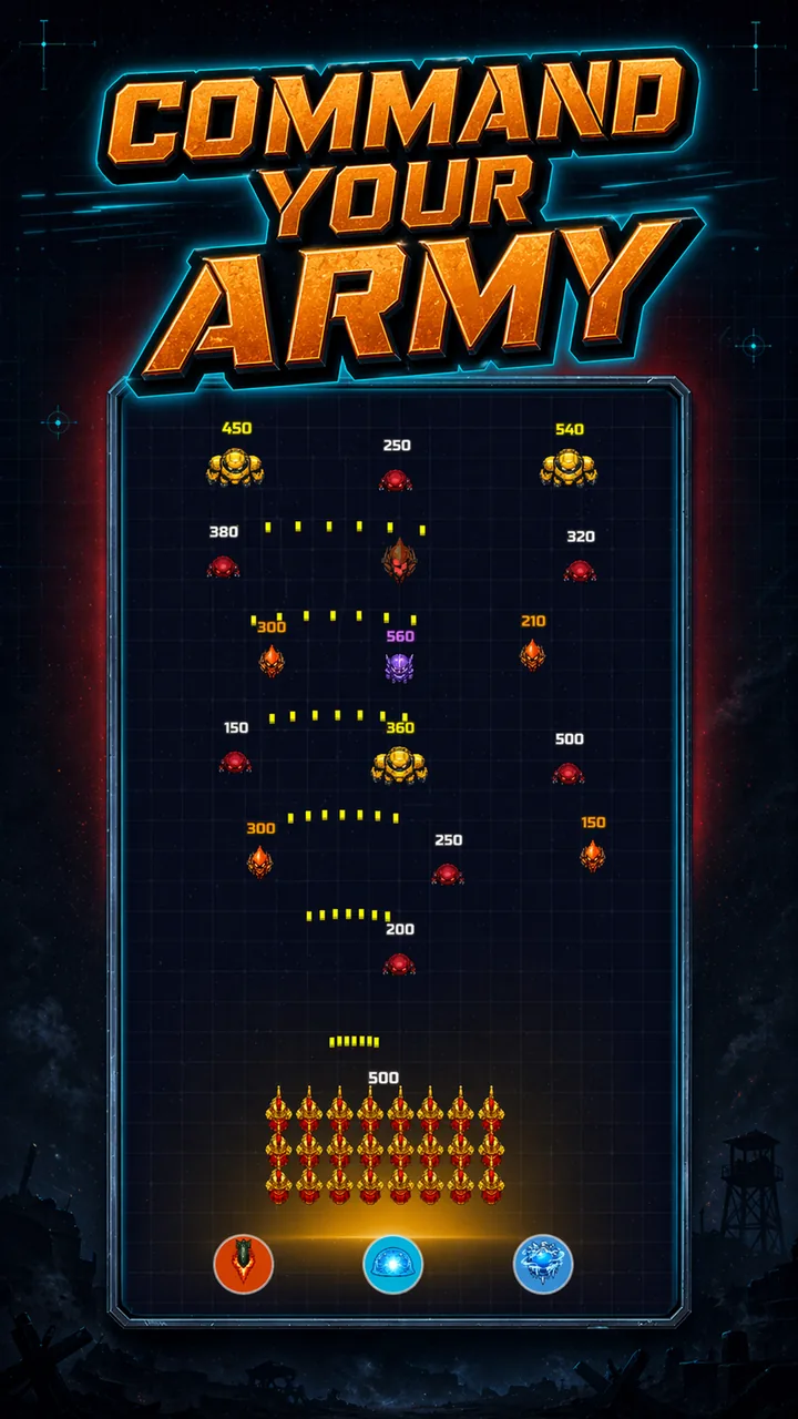 Gate Militia crowd army runner gameplay with a 500-soldier squad firing on enemy waves